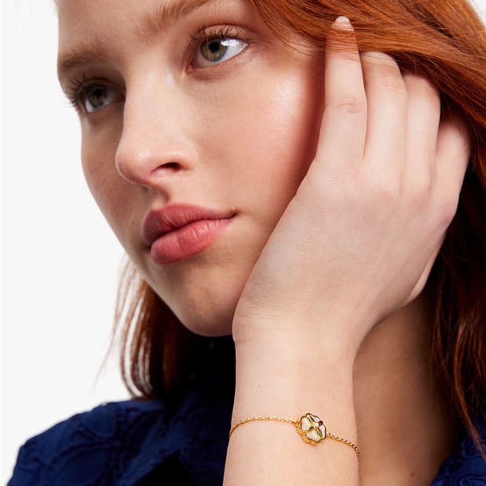 NWT Kate Spade Heritage Bloom Bracelet Gold-Tone Cubic Zirconia, Mother-of-Pearl - Picture 3 of 5